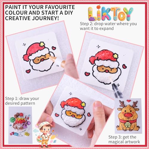 Liktoy 40Pcs Magic Foam Texture Painting Kit, 24Pcs Foam Texture Paper, 12 Colorful Brush, 2 Water Brushes, 3D Effect Texture Painting Set, Ideal for Halloween, Christmas, Birthday Gifts - color: cute