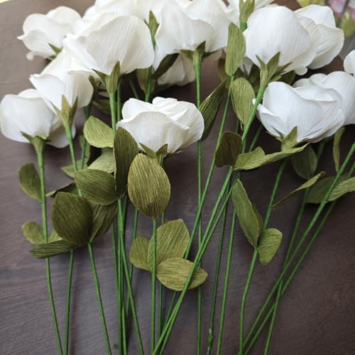 Crepe Paper Rose Flower DIY Making Kit (White) - color: White