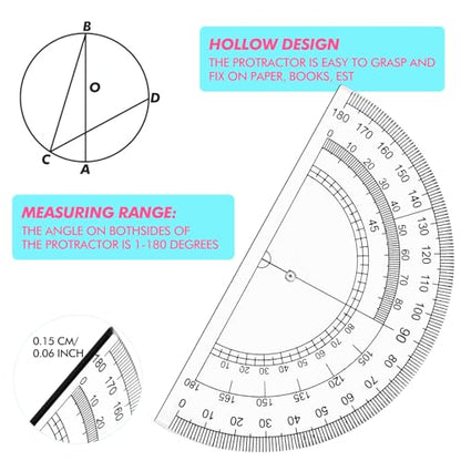 Zonon 24 Sets Math Geometry Kit, 10 Pcs Compass Rulers Protractor School