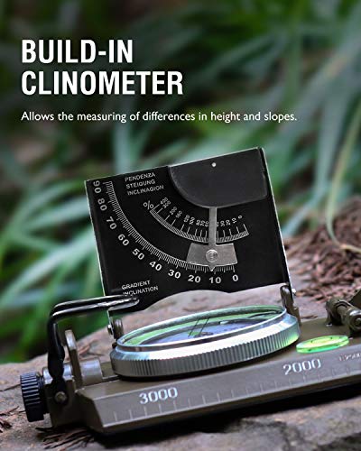 Eyeskey Multifunctional Military Sighting Navigation Compass with Inclinometer | Impact Resistant & Waterproof Compass for Hiking, Camping - color: Compass with Inclinometer-Green