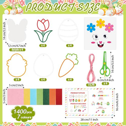 Feifeiya 24 Pack Easter Suncatcher Craft Kit Easter Window Art Kit Bunny Carrot Egg Crafts Window DIY Tissue Paper Suncatcher Decoration Ornament for Classroom Art Party Favor Supplies - style: Easter