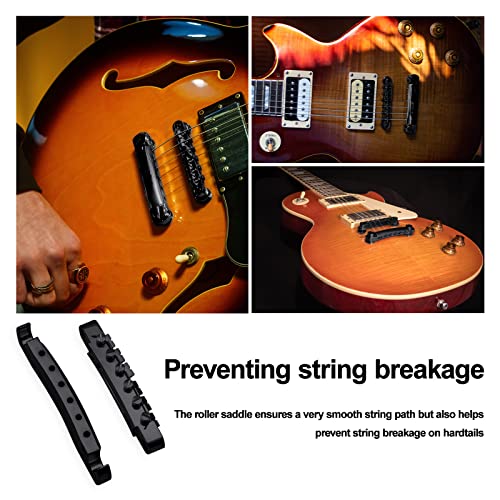 SAPHUE A Set of String Saddle Tune-O-Matic Bridge and Tailpiece with Studs for GB LP Style Electric Guitar (Black) - color: Black