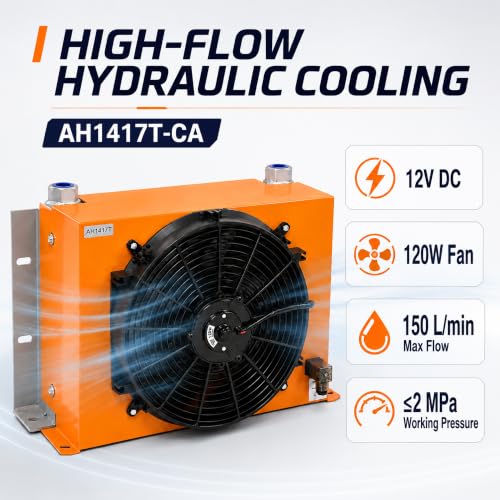 AH1417T-CA Hydraulic Oil Cooler 12V DC 120W Air Oil Cooler with Fan - color: AH1417T-CA Hydraulic Oil Cooler