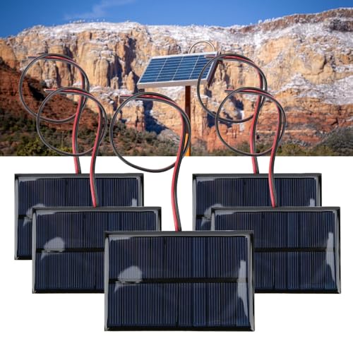5Pcs 5V 150mA Solar Panel Modules Polycrystalline Silicon Weatherproof Charging Panels with 30cm Wires for DIY Solar Lights/Chargers