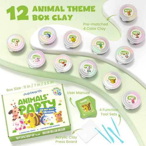 JUPITEARTH Air Dry Clay for Kids,12 Animals Theme Party Modeling Clay Set - color: Animal