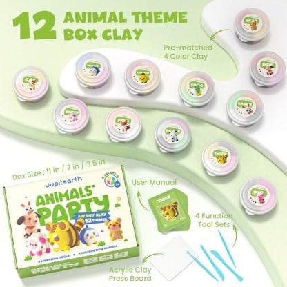 JUPITEARTH Air Dry Clay for Kids,12 Animals Theme Party Modeling Clay Set - color: Animal