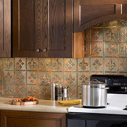 FASÄDE Fleur-de-lis Decorative Vinyl Backsplash 15 sq ft Kit in Copper Fantasy - color: Copper Fantasy