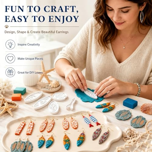 8Pcs Ocean Clay Earring Molds, Fish Flower Wave Polymer Clay Tools. Ocean Fish, Wave & Floral Patterns for Detailed Handmade Earrings and Coastal Clay Jewelry Designs - color: Surfboard