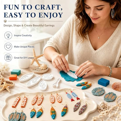 8Pcs Ocean Clay Earring Molds, Fish Flower Wave Polymer Clay Tools. Ocean Fish, Wave & Floral Patterns for Detailed Handmade Earrings and Coastal Clay Jewelry Designs - color: Surfboard