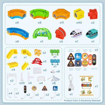 SOCBTNSO 173 PCS KlickRail 3D Modular Electric Train Set for Kid 3-8 - size: 173PCS