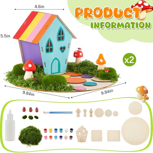 Kathfly 2 Sets Wooden Fairy House DIY Kit, Craft, Fairy House - color: Fairy House