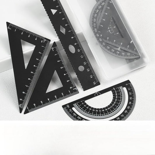 Multifunctional Geometric Ruler Set Protractor Triangle Straight Ruler Hand Measurement Drawing Tools with Storage Box for School Carpentry (Black-1pc) - color: Black-1pc