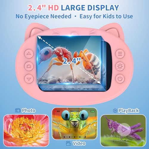 Kids Handheld Digital Microscope 1000X: Science Gift Kit STEM Toy Ages 5-13 - color: Pink