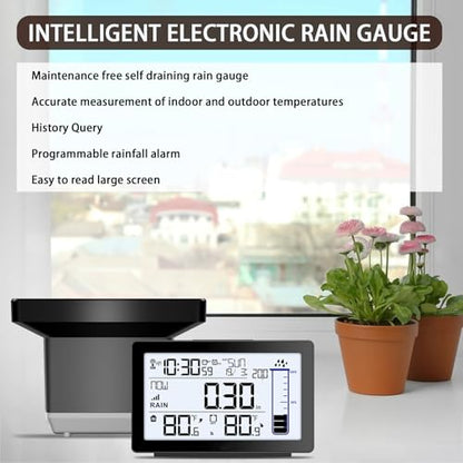 BIUWING Wireless Rain Gauge Outdoor, Self-Emptying Digital Rain Gauges Outdoors Best Rated, Electronic Rain Measure Gauge, Freeze Proof Rain Gauge with Thermometer, Remote Rain Meter for Garden - color: Digital Rain Gauge