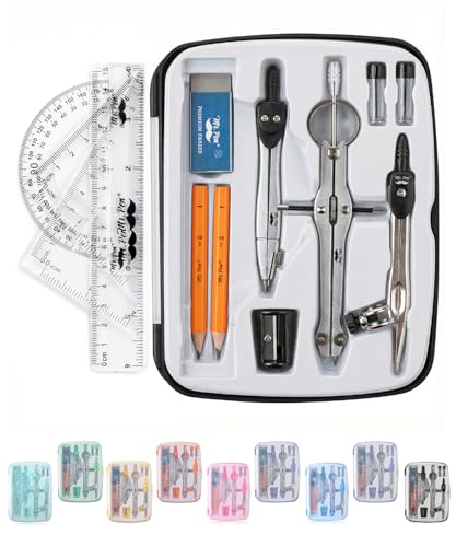 Mr. Pen- Geometry Set, 13 pcs, 3 Metal Compasses, Protractor, 6" Ruler - color: Black