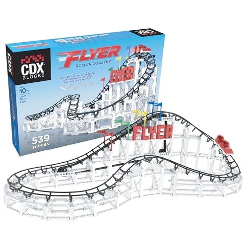 CDX Blocks: Flyer - 539 Pieces, Building Brick Set, Gravity Powered Roller Coaster Model, Promotes STEM Learning - style: Flyer