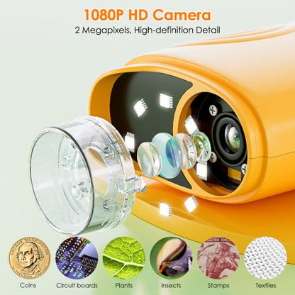 Temodu Kids Microscope 2.0" Screen 1000X Digital Microscope for Kids, Mini Pocket Handheld Microscopes for Children Birthday Festival Gift, Science Education Fun Toys for Boys Girls Ages 4-12 (Yellow) - color: Yellow