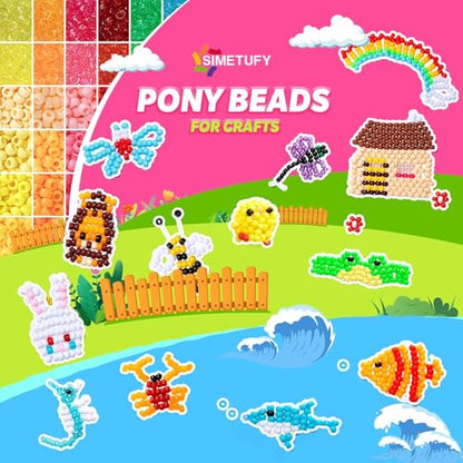 Simetufy 10000Pcs Pony Beads Bulk, 56 Colors 6x9MM Plastic Kandi Beads Kit for Crafts Bracelet Making Hair Braiding Jewelry Key Chains DIY Gifts, 5.74lb (2 Large Boxes) - color: 56colors-10080pcs