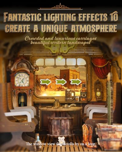 Book Nook Kit, 3D Wooden Puzzles for Adults, DIY Miniature House Kit for Adults, Booknook with LED Light, Gifts for Family, Friends and Book Lovers, Bookshelf Decor(Retro Train)