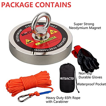 MUTUACTOR Fishing Magnet Kits Heavy Duty,1400lb Φ4.21'' Super Strong Noedymium Rare Earth Magnets with 65Ft Rope,Anti-Slip Gloves,Waterproof Bag,Plastic Scraper for Retrieving Treasure in Rivers - style: 1400lb Magnet--Φ 4.21"