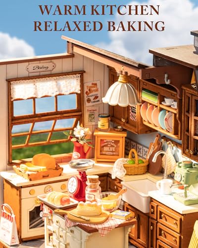 ROBOTIME DIY Miniature House Kit Dollhouse Kit for Adults Mini Tiny House Kit with Furniture Building Model Kit Crafts Creative Gift for Boys Girls (Baking Kitchen) - color: Baking Kitchen