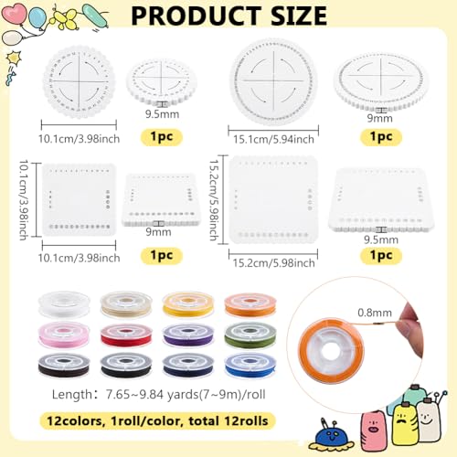 FINGERINSPIRE 4 Pcs Kumihimo Disk Bracelet Making Tools Round Square Friendship Bracelet Disc with 12 Rolls 12 Colors Nylon Thread DIY Bracelet Loom Weaving Board for Beading Bracelets Weaving Kit DIY
