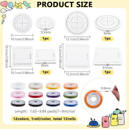 FINGERINSPIRE 4 Pcs Kumihimo Disk Bracelet Making Tools Round Square Friendship Bracelet Disc with 12 Rolls 12 Colors Nylon Thread DIY Bracelet Loom Weaving Board for Beading Bracelets Weaving Kit DIY