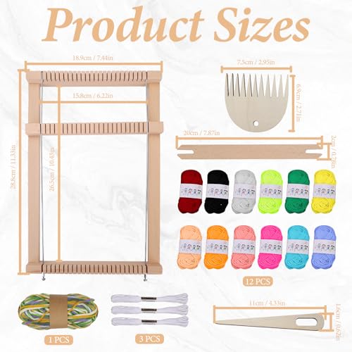ASTIMESA 11.4'' x 7.4''/29 x 19 CM Wooden Weaving Loom Kit, Multi-Craft Weaving Loom for Adults Frame with 12 Colorful Yarns & Tools DIY Beginners Knitting Blanket Tapestry