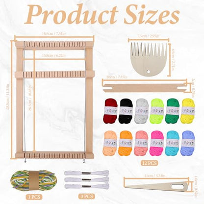 ASTIMESA 11.4'' x 7.4''/29 x 19 CM Wooden Weaving Loom Kit, Multi-Craft Weaving Loom for Adults Frame with 12 Colorful Yarns & Tools DIY Beginners Knitting Blanket Tapestry