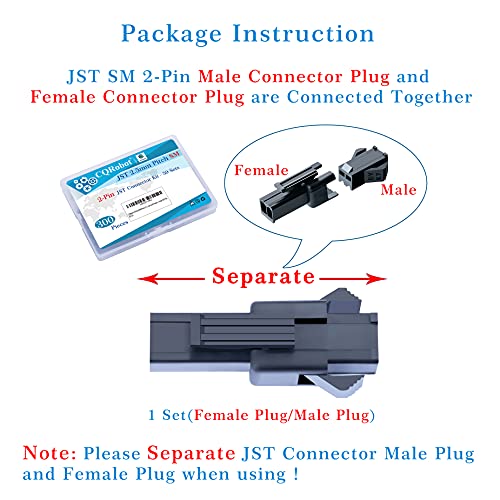 CQRobot JST SM 2.5 mm Pitch 2-Pin Electronic Connector IC Male Plugs, Female Sockets Housing and Male/Female T-Shaped Crimp Terminal Kit. 50 Sets/300 Pieces Wire-Wire Adapter Cable Assembly. - size: 2P, style: SM-N