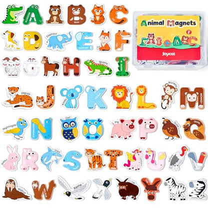 JoyCat Wooden Fridge Magnets, Cute Animal Alphabet Letters 52 Pcs - style: Letters+Animals