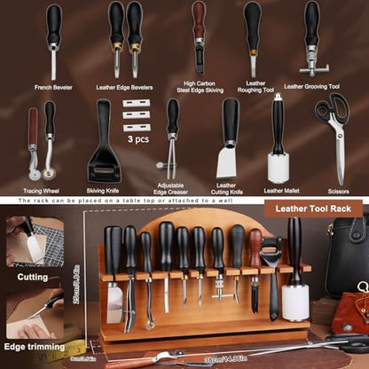 BUTUZE Leather Tools, Leather Crafting Kit with Leather Tool Rack