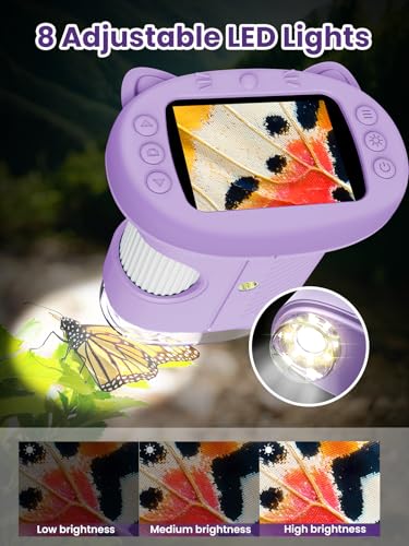 Microscope for Kids, 2.4 Inch Digital Microscope with 1000X Magnification, Handheld Camera Mini Pocket Magnifying Glass, Educational Birthday Gifts Toys for Ages 3+, Purple - color: Purple