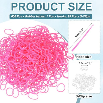 MECCANIXITY 600 Pcs Loom Rubber Bands Kit with 25 Pcs S-Clips 1-Hook Rubber Bands Refill Bracelet Making Kits for Weaving DIY Handcrafts Gift, Bright Pink - color: Bright Pink