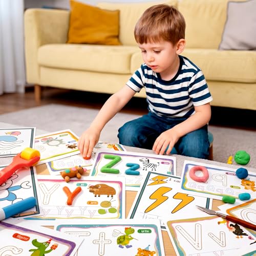 Ireer 36 Pcs Alphabet & Weather Clay Mats for Kids Activity Card for Clay - style: Alphabet & Weather