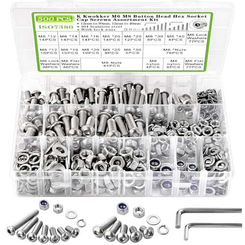 500Pcs M6 M8 Button Head Hex Socket Metric Screws Assortment Kit - size: G. M6 M8