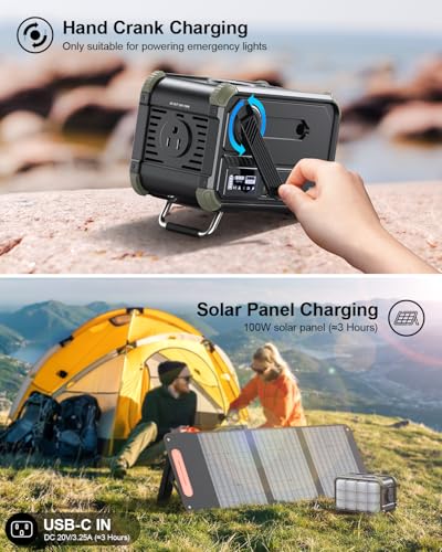 BROWEY 153Wh Portable Power Station, Solar Generator with Hand Crank - color: Green