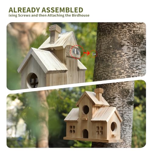 Wooden Bird House for Outside, Hanging Garden Birdhouse
