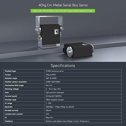 Waveshare 40kg.cm Metal Serial Bus Servo, High Precision and Large Torque, with Programmable 360 Degrees Magnetic Encoder and Brushless Motor