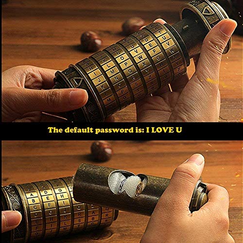 Cryptex Da Vinci Code Mini Cryptex Lock Puzzle Boxes with Hidden Compartments Anniversary Valentine's Day Romantic Birthday Gifts for Her Gifts for Girlfriend Box for Men - color: Brass