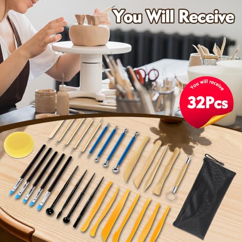 32Pcs Clay Sculpting Tool Kit, Pottery Carving Tools