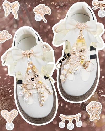 RQAYE Shoe Charms for Sneakers,Junk Socks Charms Kit with Lace Shoelaces - style: Noble Pearl