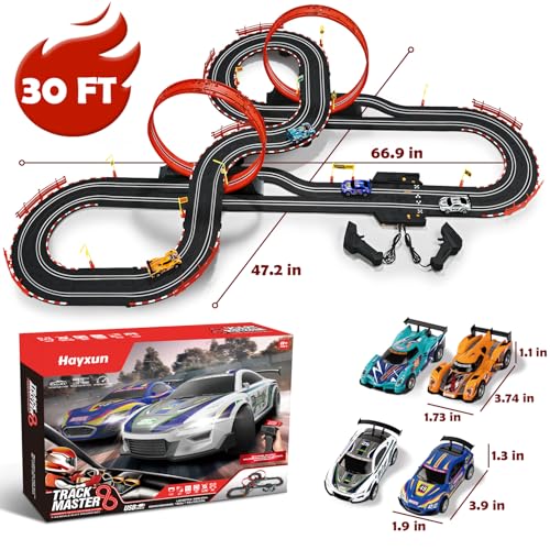30 FT Slot Car Race Tracks Sets Toys for Ages 8-10,1:43 Dual Race Car Track