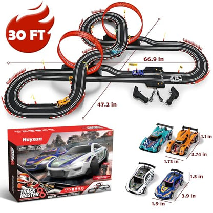 30 FT Slot Car Race Tracks Sets Toys for Ages 8-10,1:43 Dual Race Car Track