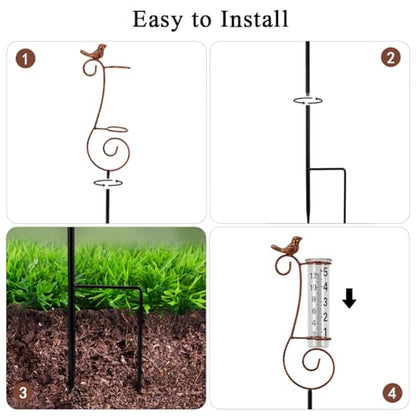 Hummingbird Rain Gauge Outdoor, 7 Inch Tube Metal Rain Gauge - color: Copper Hummingbird