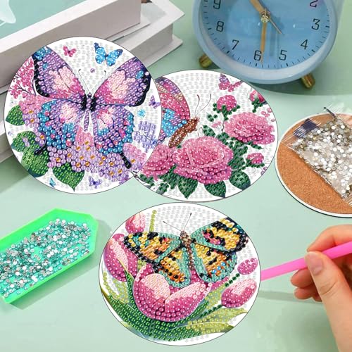 8 Pcs Diamond Art Coasters Kits, Butterfly Diamond Painting Coasters Kits - color: Butterfly