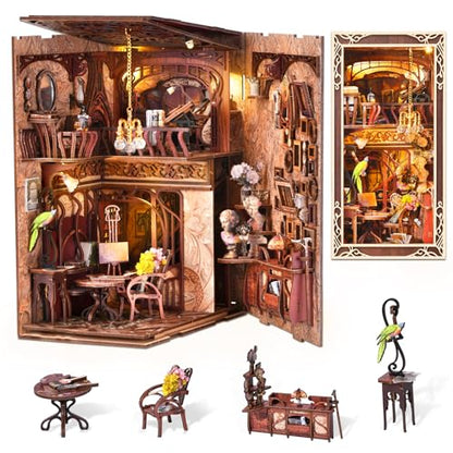 MiniCity Painter at Dusk Book Nook Kit, 3D Wooden Bookshelf Puzzle with LED - color: Painter's Day at Dusk