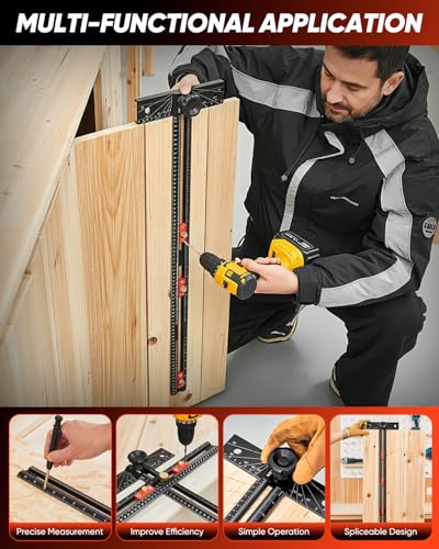 Saker 4-in-1 Scriber Marking Line Ruler, 29.5in Spliceable Extended T Square, Precision Line Drawing & Drilling Positioning Tool, Cabinet Hardware Jig with Angle Adjustment for Woodworking - size: 29.5inch