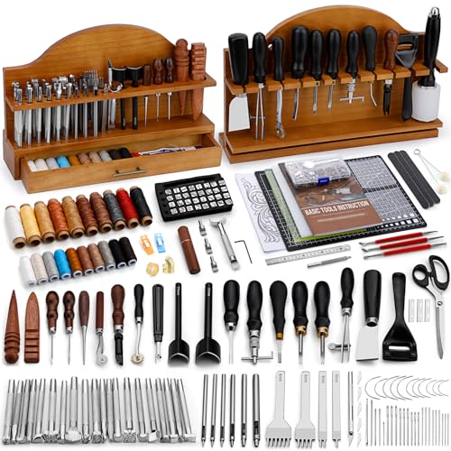 BUTUZE Leather Tools, Leather Crafting Kit with Leather Tool Rack