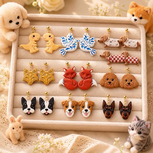 12 Pcs Animal Polymer Clay Cutters Set - Dinosaur, Bird, Fox & Dog Shaped Clay Cutters for Polymer Clay Jewelry Making, Gift for Animal Lovers，Women，Friendship - color: Dachshund
